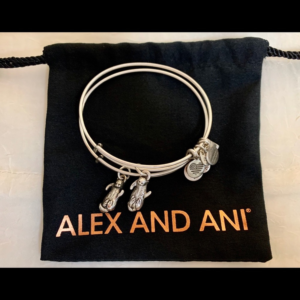 NWOT Alex and Ani. Two Silver Otter “Side By Side” Bangles; Expandable; 2016
